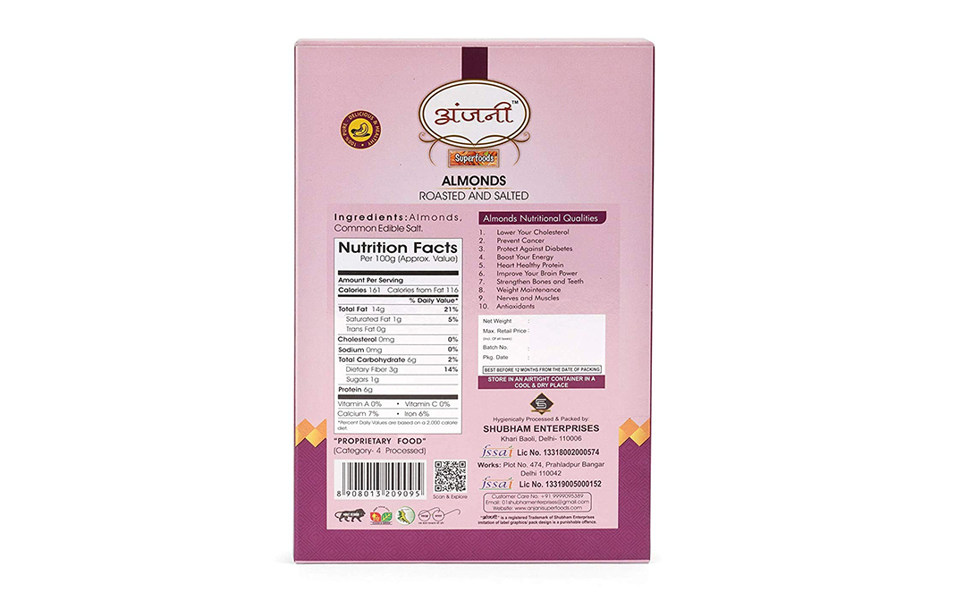 Anjani Superfoods Almonds Roasted And Salted    Box  200 grams